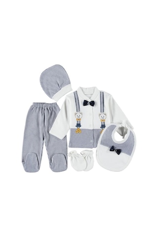 Bombino Lacivert Papyolu 5'li Yeni Dogan Hastane Cıkışı Zıbın Set Lacivert