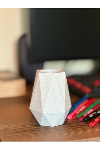 Şık Ve Modern Kalemlik 11cm - Mermer Beyaz Mermer Beyazı