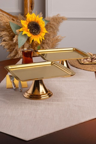 2'li Gold Kare, Ayaklı Şık Kek, Pasta, Kurabiye Ve Tatlı Servis Sunum Standı Gold