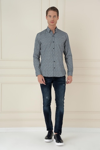 Efor Slim Fit Baskılı %100 Pamuk Spor Lacivert Gömlek G 1587 Lacivert