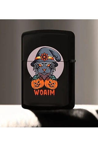 Renkli Baskılı Halloween Tasarımlı Metal Çakmak Açık Gri - Füme
