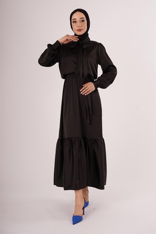 Saten Siyah Elbise Siyah