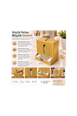 Modern Tasarım Kulak Çubuğu Dispenseri Kapaklı Banyo Makyaj Pamuk Düzenleyici Organizer - Gold