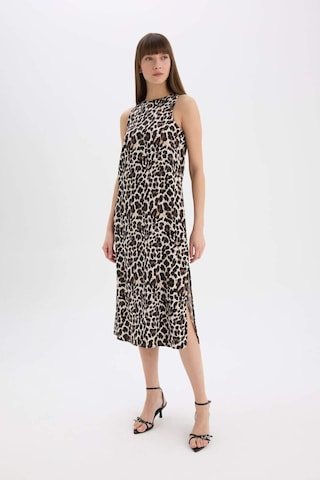 Defacto - Leopar Desenli Yuvarlak Yaka Saten Kolsuz Midi Abiye Elbise D7593AX24AU Siyah