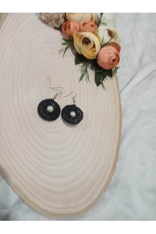 El İşi Örgü Küpe Siyah