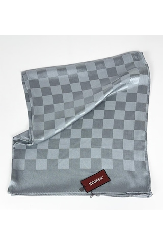 Kroren Krep Jakarlı Dama Desen Şal - 70 X 190 - 7379 Gri