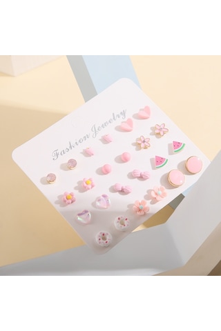 Chavin Çocuk Genç 12 Çift Mineli Figür Küpe Seti es96 Çok Renkli