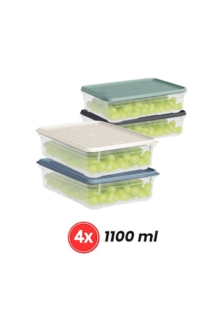 Flora 8'li Buzdolabı Düzenleyici Set, Buzluk Derin Dondurucu Buzdolabı Saklama Kabı 4x 1100,2200ml Şeffaf