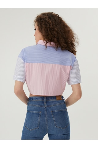 Crop Kadın Gömlek K.kol Pembe