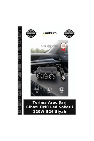Torima Araç Şarj Cihazı Üçlü Led Soketli 120w G24 Siyah Cihaz Besleme Sürüş Aksesuarı Mobil Enerji