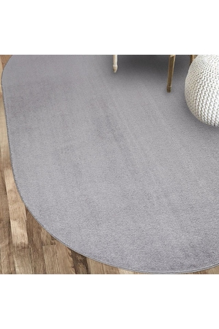 Comfort Oval Overloklu Peluş Halı Gri Gri Overloklu Oval