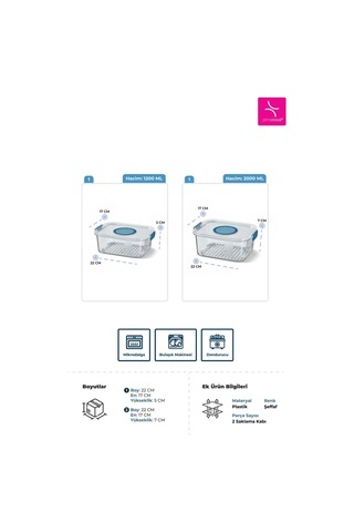 Seoul Buzdolabı Ürün Saklama Kabı 2'li Set 1200-2000 Ml. Çok Renkli