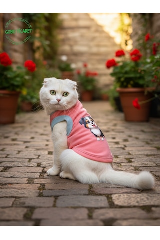 Gobo Yumuşacık Şeker Pembe Kedi Ve Köpek Kıyafeti Elbisesi Siyah Köpek Baskılı Tshirt - Xs, S, M, L Beden