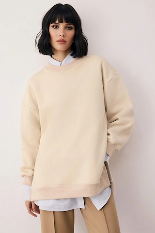 Benerly Kadın Bisiklet Yaka Düşük Kol Oversize Kalın Örme Sweatshirt Fonk Bej