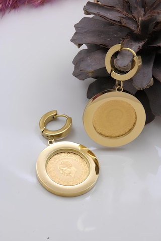 22 Ayar Çeyrek Altınlı Çelik Küpe