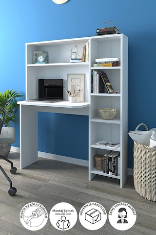 Bofigo Kitaplıklı Çalışma Masası Çocuk Çalışma Masası Bilgisayar Çalışma Masası Beyaz Beyaz