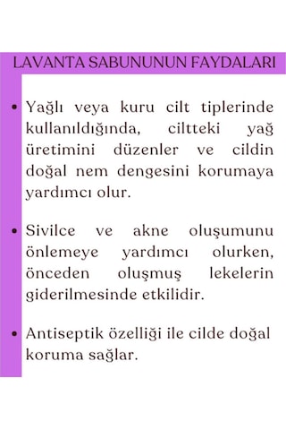 Doğal Lavanta Sabunu, Kepeklenmeye Etkili, Kalıcı Yumuşaklık, Aromaterapi Etki İçin Sabun 100gr