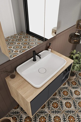 Lale 90 Cm %100 Mdf Lavabolu Banyo Dolabı + Aynalı Dolap Antrasit