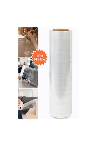 El Tipi Mobilya Eşya Koli Palet Paket Taşıma Taşınma Sarma Koruma Streç Film 50 Cm X 100 M 17 Mikron