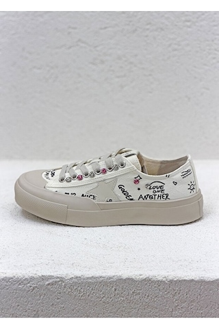 Guja 26y312-1 Kadın Baskılı Jean Sneaker Spor Ayakkabı Bej Siyah