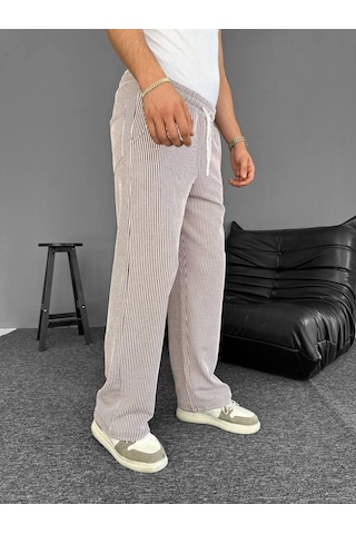 Su Yolu Çizgili Cepli Pantalon Yazlık - Kahverengi Kahverengi