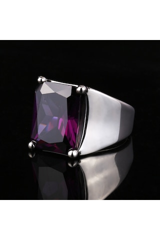 Fkgümüş 925 Ayar Gümüş Ametist Taşlı Sade Erkek Yüzük Silver