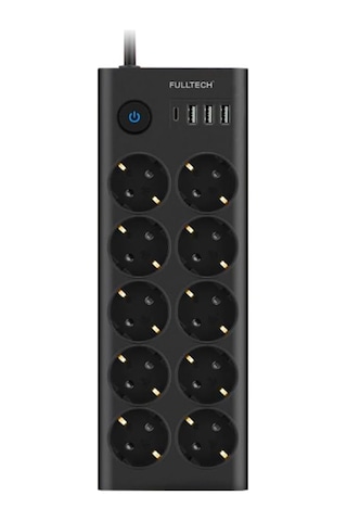 Fulltech Ftr14 Type-c Girişli Akım Korumalı 10 Lu Priz, 3 Usb Standart