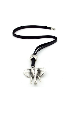 Solfera Fil Elephant Metal Madalyon Orjinal Siyah Deri Erkek Kolye Q0653 Siyah