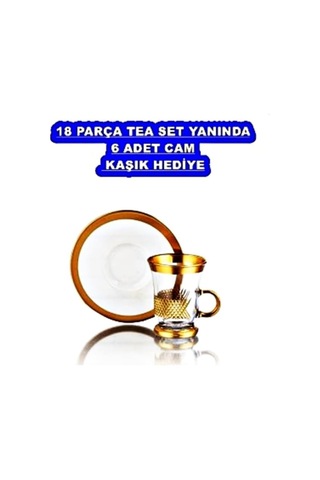 Gold Porselen 18 Parça Çay Ve Mırra Takımı, Paşabahçe Bardak, Porselen Tabak Seti Çok Renkli