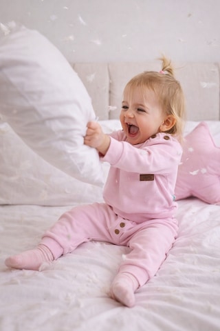 Babyhola Pamuk Düğmeli Sweat Düğmeli Pantolon Takım 236311 Pudra
