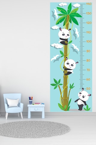 Sevimli Pandalar Ve Kuşlar Boy Ölçer Sticker Boy Ölçüm Cetveli