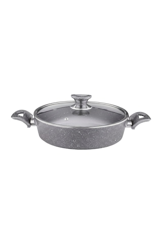 28 Cm Granit Karnıyarık & Pilav Tenceresi Cam Kapak - Gri Gri