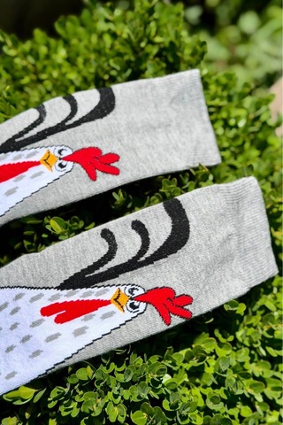 Lousocks Unisex Gri Horoz Desenli Soket Çorap