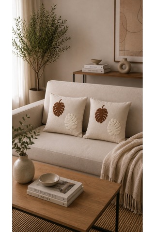 Punch Nakış İşlemeli 2'li Kırlent Kılıfı 40x40 Ekru