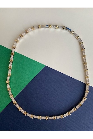Pinery Jewels Tiff Suyolu X Zirkon Taşlı Kolye Altın