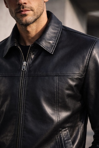 Erkek Hakiki Deri Ceket Siyah Hakim Yaka Premium Slim Fit Gerçek Deri Mont Üretici Garantili