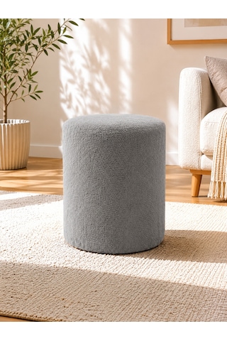 Gri Welsoft Kumaş Puf 40x45 Cm Yuvarlak Puf Dekoratif Oturma Pufu Yumuşak Dokulu Modern Puf