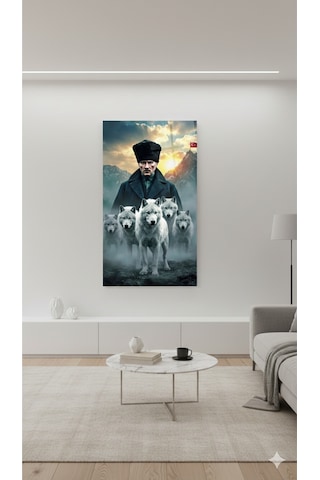 Türk Bayrağı Atatürk Ve Bozkurtlar Tablo Milli Duruş Dekoratif Poster