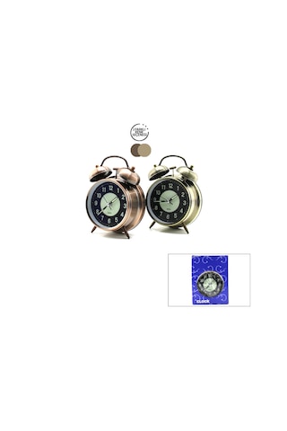 Twin Bell Alarm Clock Bgc-51 Yuvarlak Masa Çalar Saat - Metal Eskitme Kasa, Pilli, Işıklı Ve Fosforlu, 10 Cm Diğer