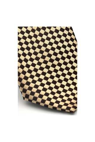 Kahverengi Piti Kare Desenli Bej Dokuma Kumaş Mendilli Slim Fit Kravat // Sdk-2503-5 Bej