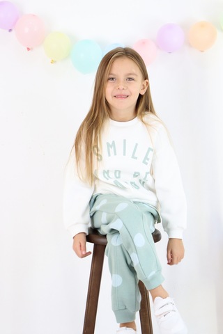 Kız Çocuk Smile And Happy Baskılı Kalın Eşofman Takımı Beyaz