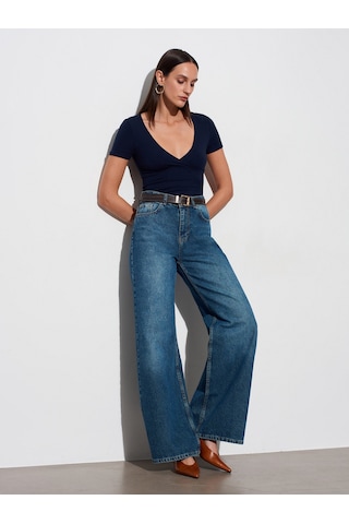 Dilvin 32758 V Yaka Kısa Kollu T-shirt-k.lacivert