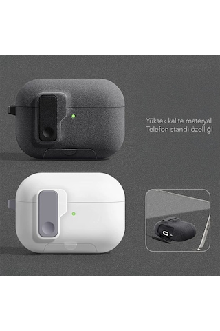 Apple Airpods Pro 3. Nesil İle Uyumlu Kılıf Standlı Kilitli Tpu Premium Matte Trip Case Siyah