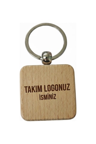 Kişiye Özel Kare Ahşap Anahtarlık Takım Logosu Ve İsim Yazılı Lazer Gravür Anahtarlık Taraftara Özel Tasarım Hediye