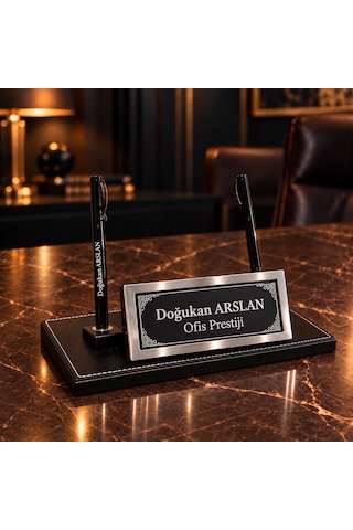 Ofis Prestij Signature Kişiye Özel Çift Kalemli Siyah Masa İsimliği
