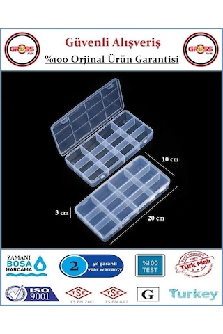 Organizer Kutusu - 12 Gözlü - Vida, Dubel, Takı, Boncuk Saklama Kutusu - 20x10x3cm Şeffaf