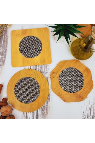 Ahşap Tencere Tava Çaydanlık Atlığı Nihale Seti 3 Lü Set