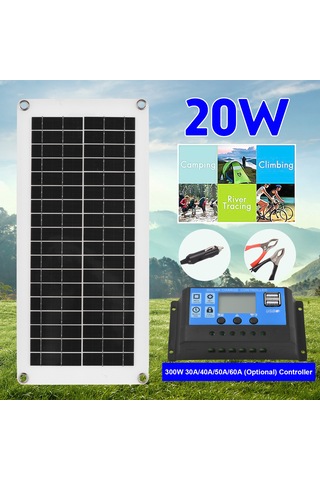 Symbee 20w 12v Polikristal Güneş Paneli Seti - 300w 60a Şarj Kontrol Cihazlı, Karavan Ve Araçlar İçin Su Geçirmez