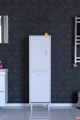 Deniz Kirli Sepetli Ve Kapaklı Raflı, Çok Amaçlı Banyo Dolabı - 40 X 138 X 32,5 Cm 40 Cm
