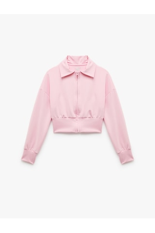 Koton Uzun Kollu Polo Yaka Fermuarlı Spor Ceket Pembe 5sak20013nk Gül